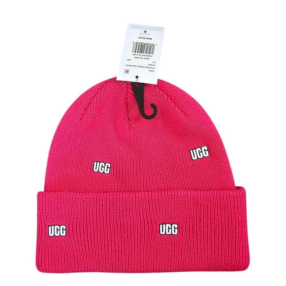 UGG Women's Cerise Pink Scatter Graphic Logo Knit Cuff Beanie Size One Size